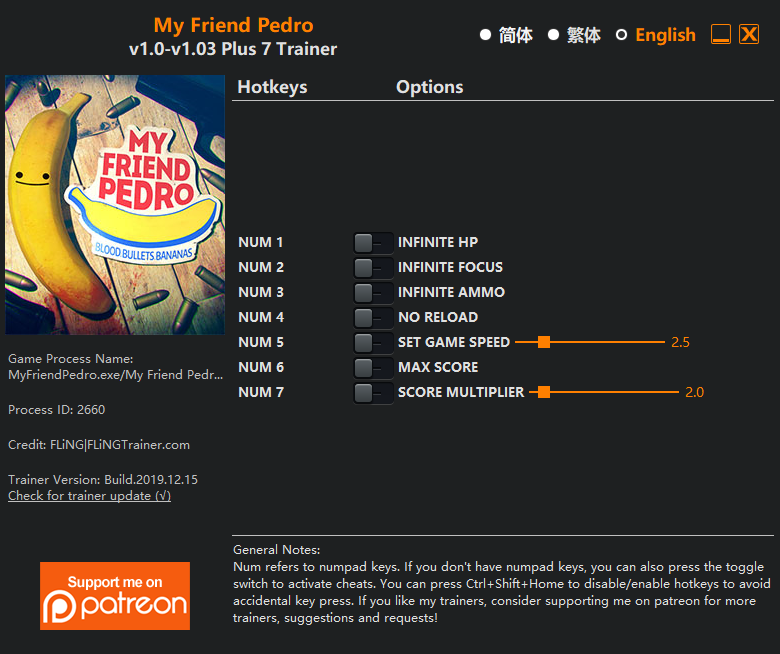 My Friend Pedro Trainer screenshot