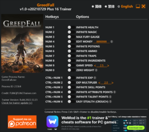 Greedfall Trainer screenshot