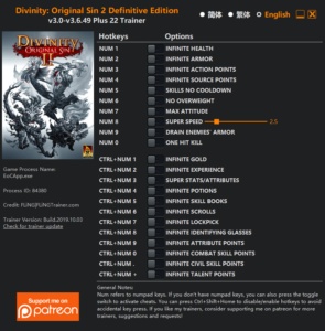 Divinity Original Sin 2 Definitive Edition Trainer screenshot