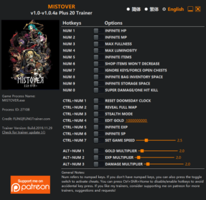 Mistover Trainer screenshot