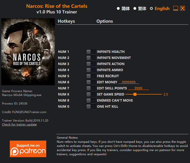 Narcos Rise of the Cartels Trainer screenshot