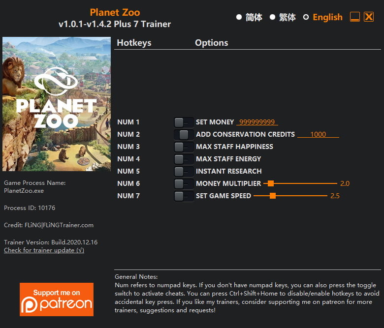 Planet Zoo Trainer screenshot