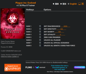 Plague Inc Evolved Trainer screenshot