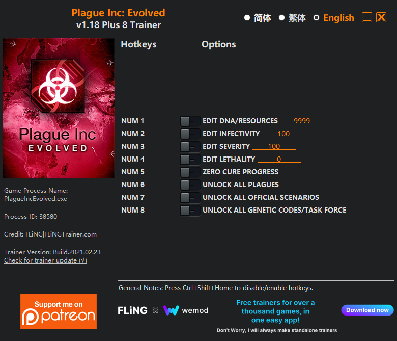 Plague Inc Evolved Trainer screenshot