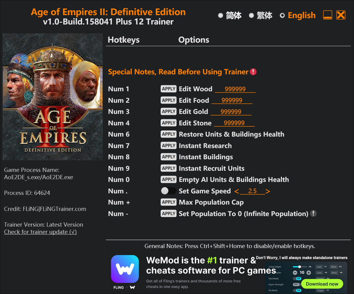 Age of Empires: Definitive Edition Trainer screenshot