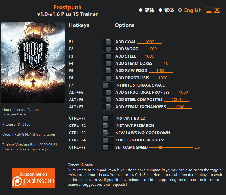 Frostpunk Trainer screenshot