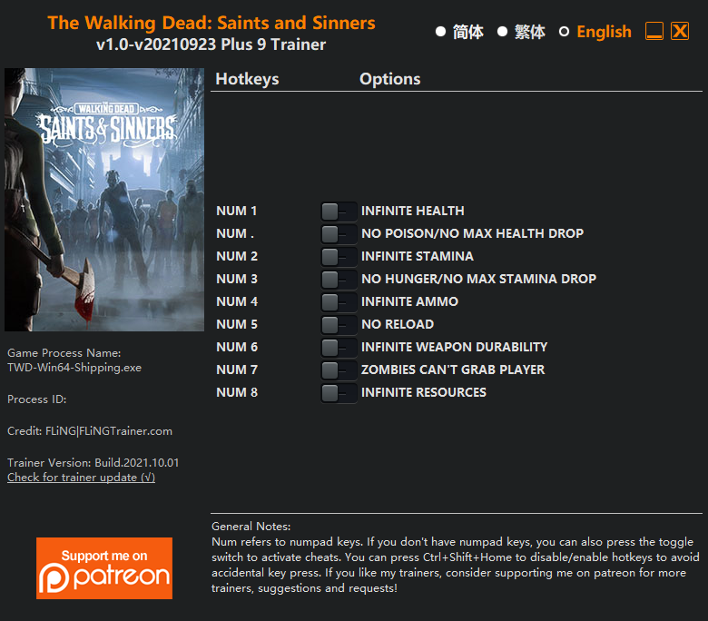The Walking Dead Saints Sinners Trainer screenshot