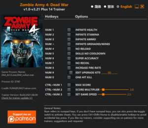 Zombie Army 4 Dead War Trainer screenshot