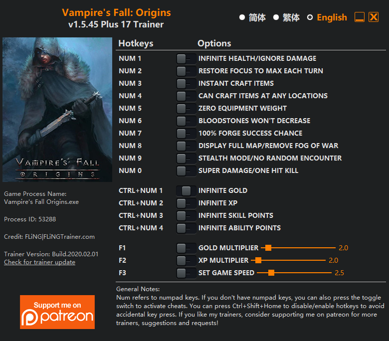 Vampires Fall Origins Trainer screenshot