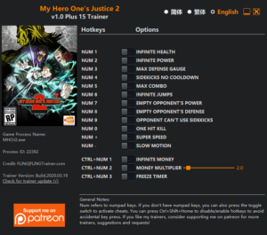My Hero Ones Justice 2 Trainer screenshot