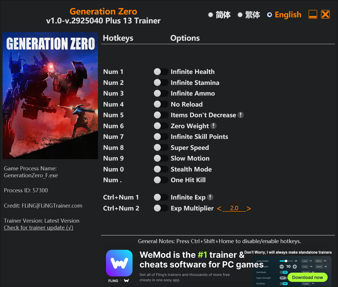 Generation Zero Trainer screenshot