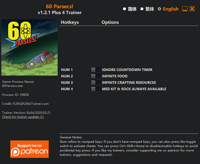 60 Parsecs Trainer screenshot