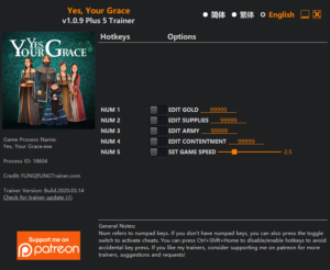 Yes Your Grace Trainer screenshot