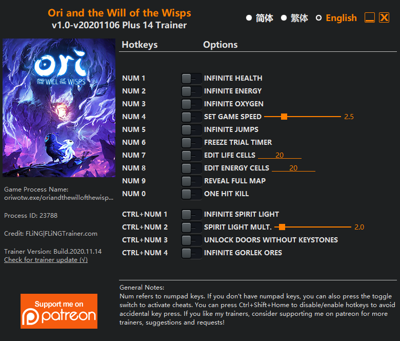 Ori and the Will of the Wisps Trainer screenshot