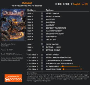 Outward Trainer screenshot