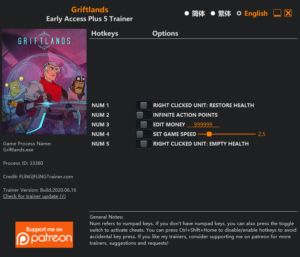 Griftlands Trainer screenshot