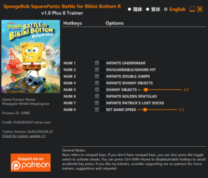 Spongebob Squarepants Battle for Bikini Bottom Rehydrated Trainer screenshot