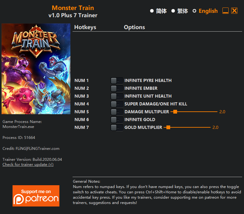 Monster Train Trainer screenshot