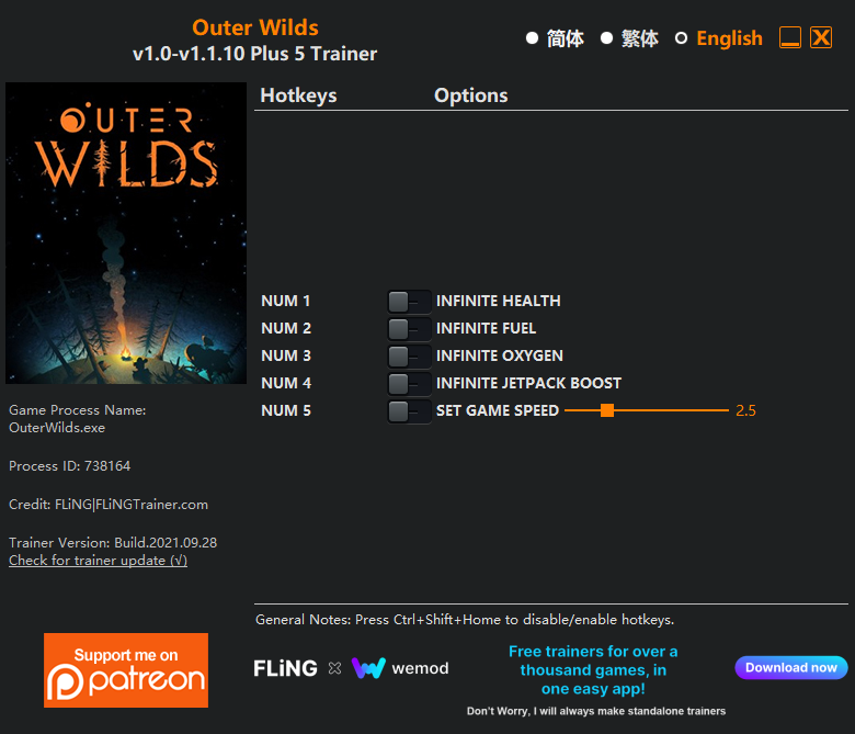 Outer Wilds Trainer screenshot