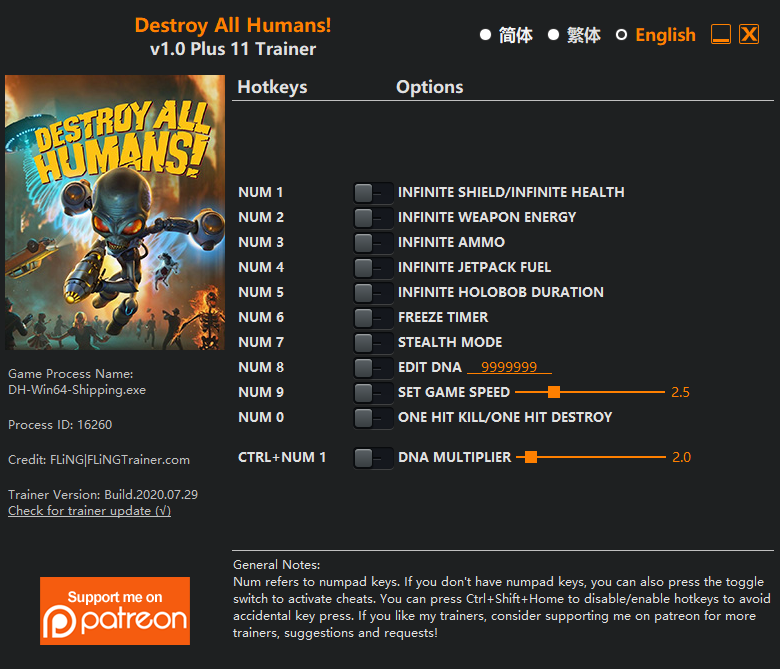 Destroy All Humans Trainer screenshot