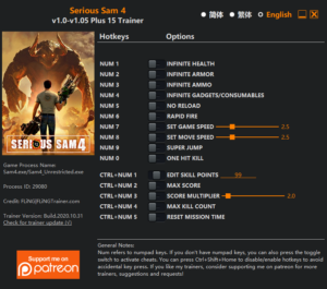 Serious Sam 4 Trainer screenshot