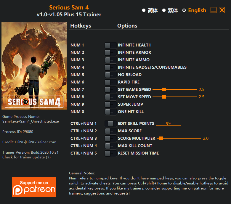 Serious Sam 4 Trainer screenshot