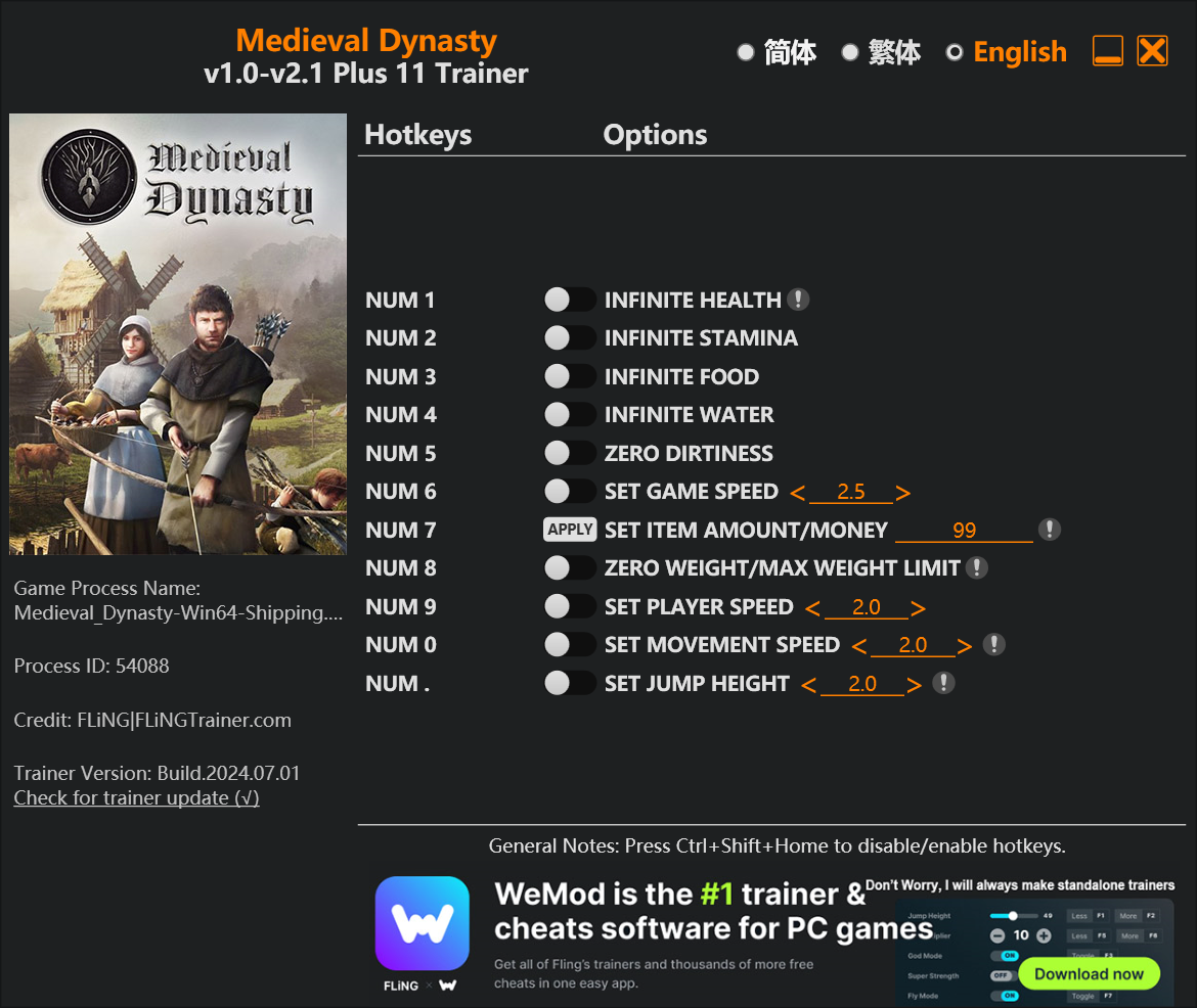 Medieval Dynasty Trainer screenshot