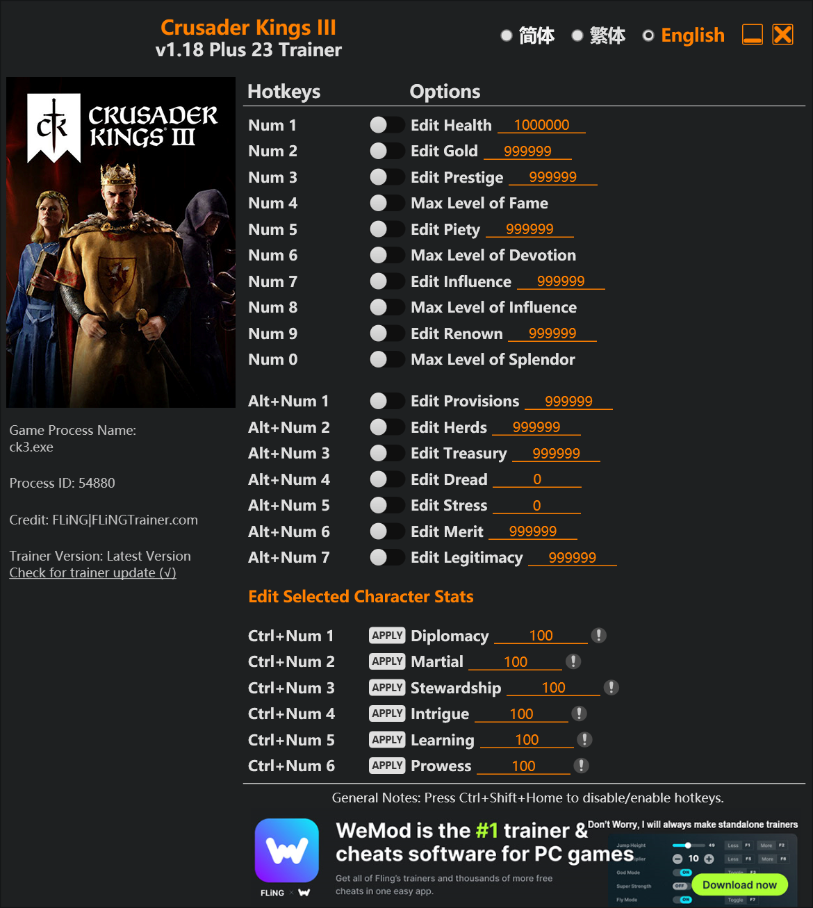 Crusader Kings III Trainer screenshot