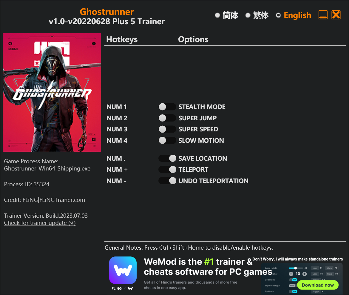 Ghostrunner Trainer screenshot