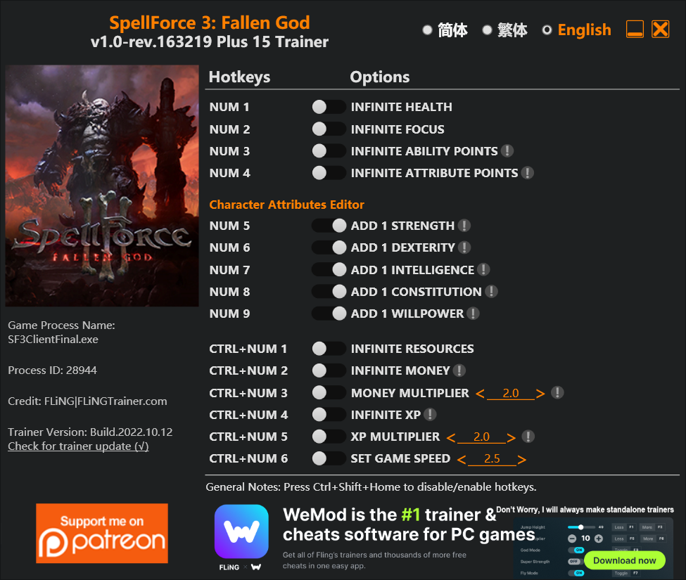 Spellforce 3 Fallen God Trainer screenshot