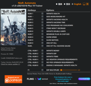 NieR Automata Trainer screenshot