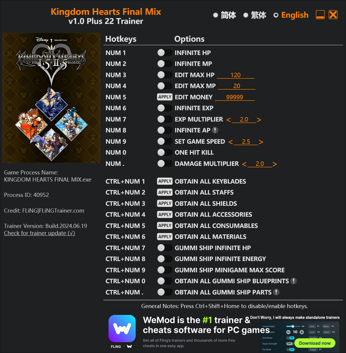 Kingdom Hearts Final Mix Trainer screenshot