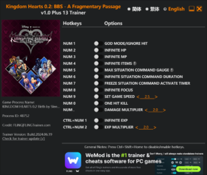 Kingdom Hearts 02 Birth By Sleep a Fragmentary Passage Trainer screenshot