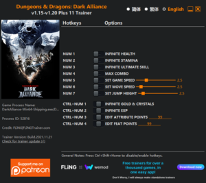 Dungeons Dragons Dark Alliance Trainer screenshot