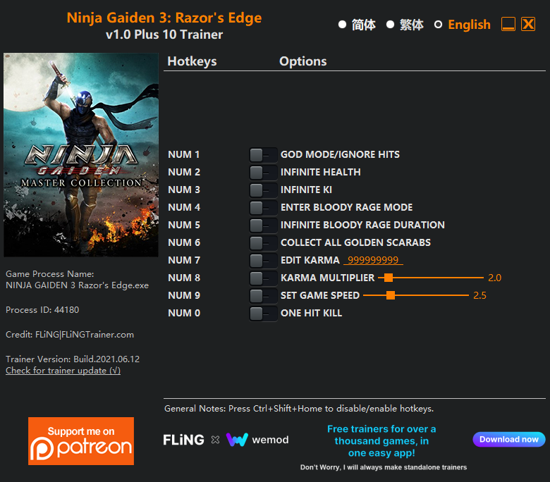 Ninja Gaiden Master Collection Ninja Gaiden 3 Razors Edge Trainer screenshot