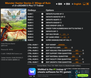 Monster Hunter Stories 2 Wings of Ruin Trainer screenshot