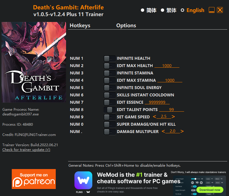 Deaths Gambit Afterlife Trainer screenshot