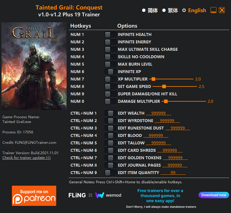 Tainted Grail Conquest Trainer screenshot