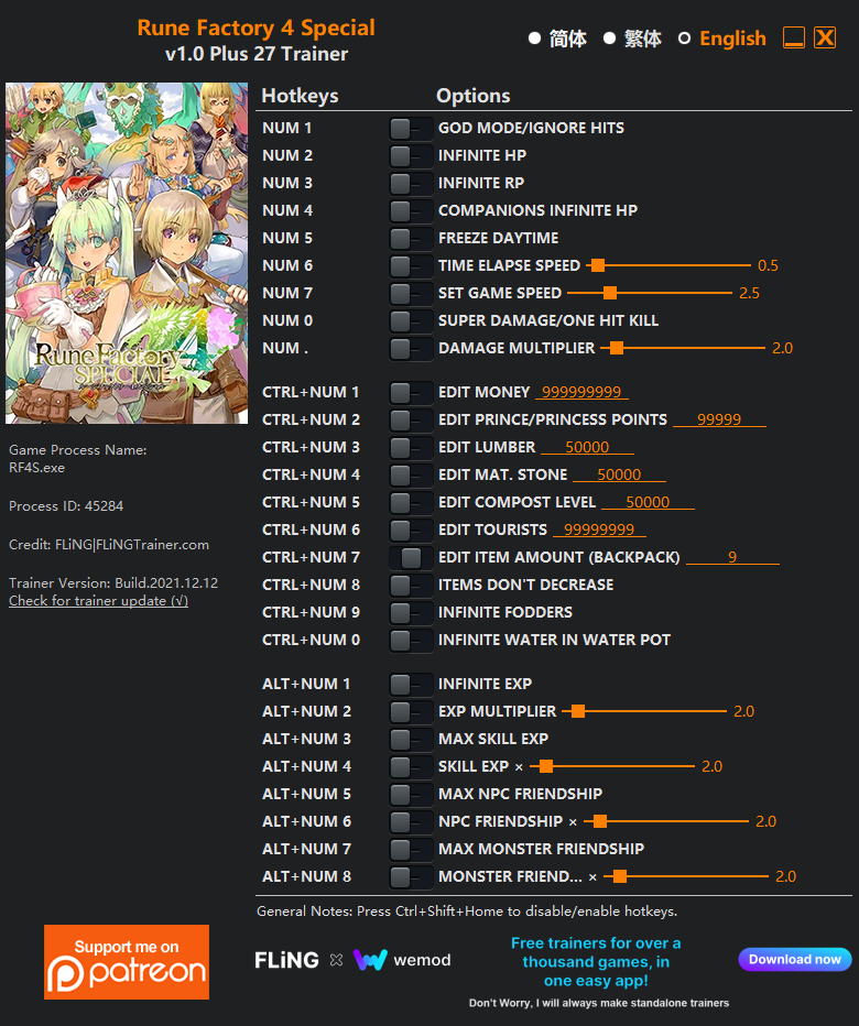 Rune Factory 4 Special Trainer screenshot