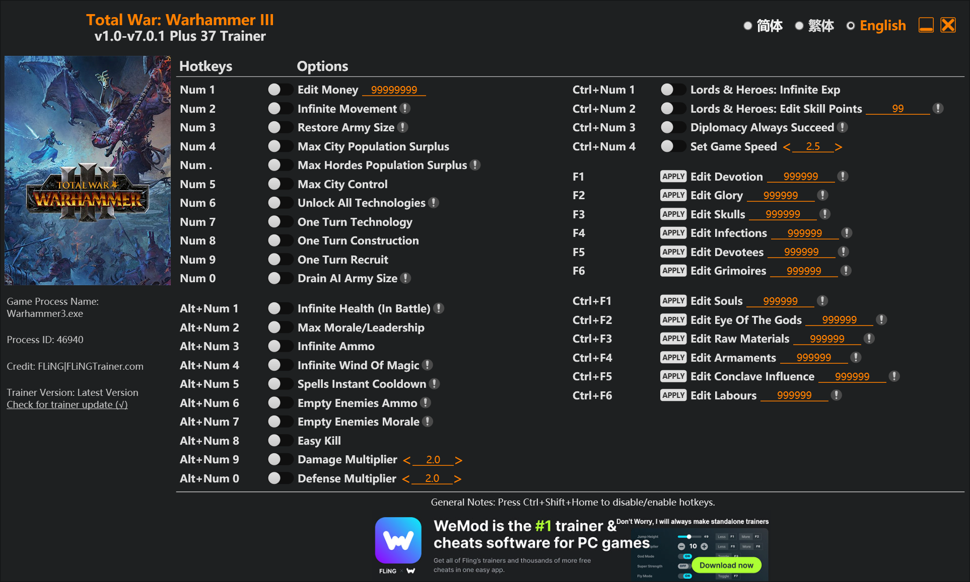 Total War Warhammer III Trainer screenshot