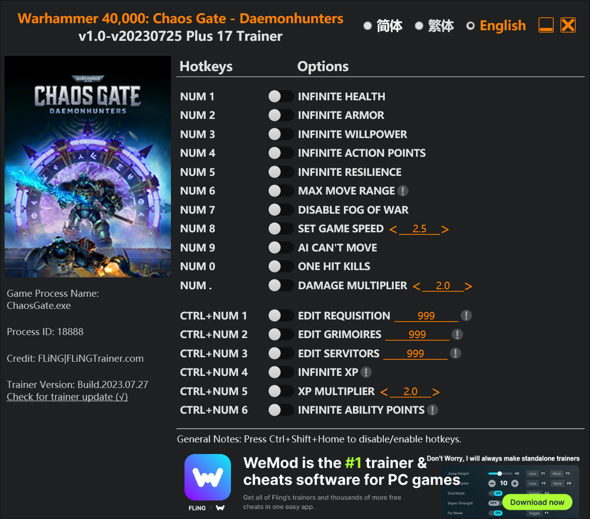 Warhammer 40000 Chaos Gate Daemonhunters Trainer screenshot