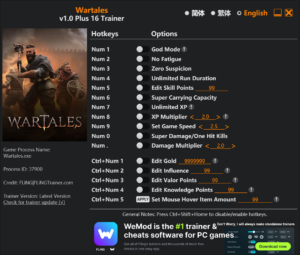 Wartales Trainer screenshot