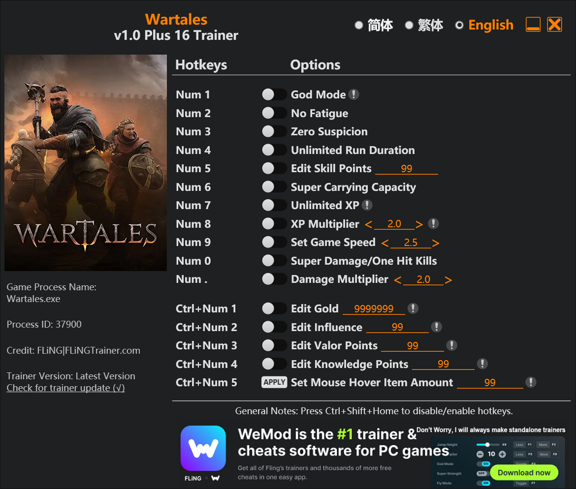Wartales Trainer screenshot