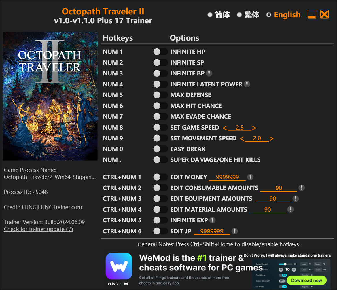 Octopath Traveler II Trainer screenshot