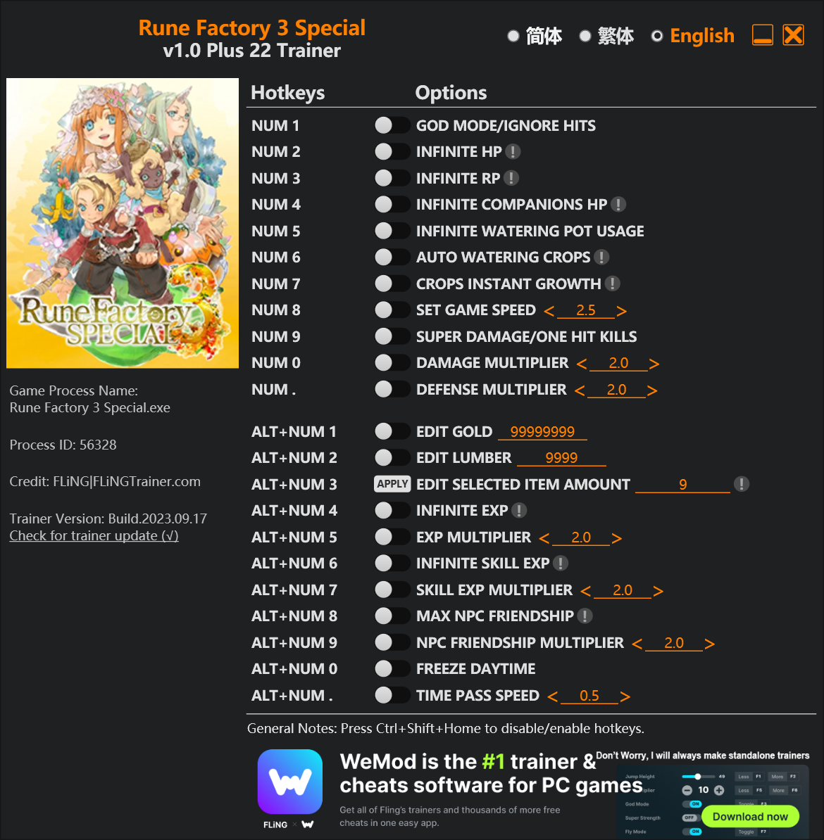 Rune Factory 3 Special Trainer screenshot