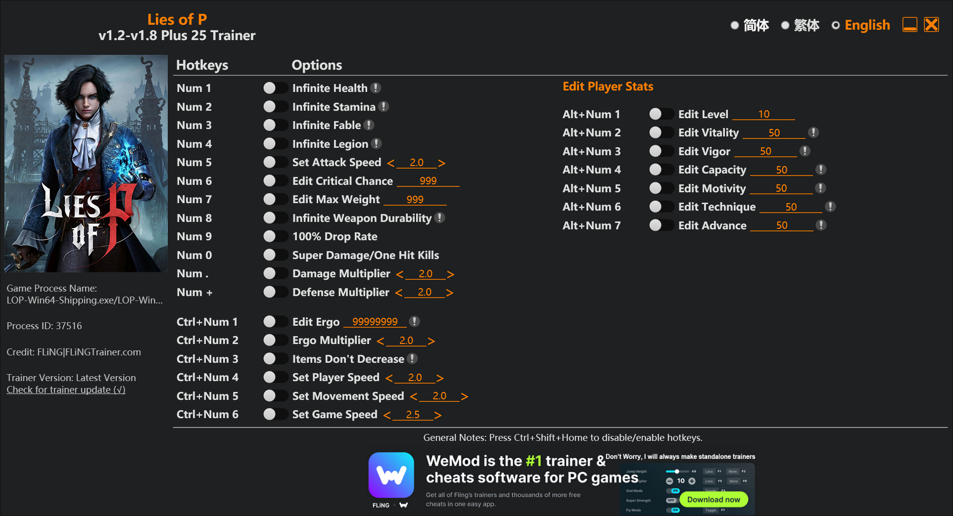 Lies of P Demo Trainer screenshot