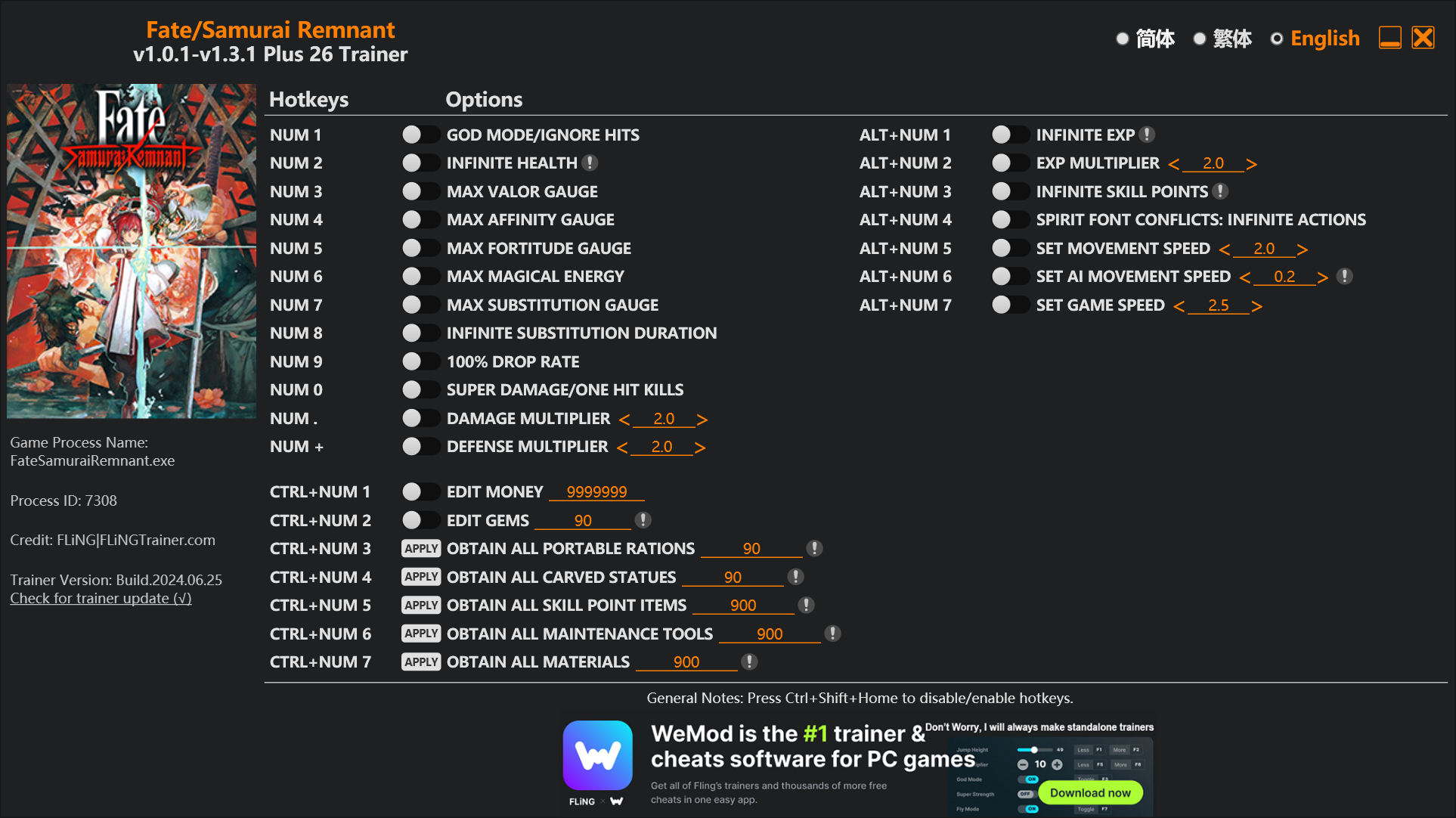 Fate Samurai Remnant Trainer screenshot