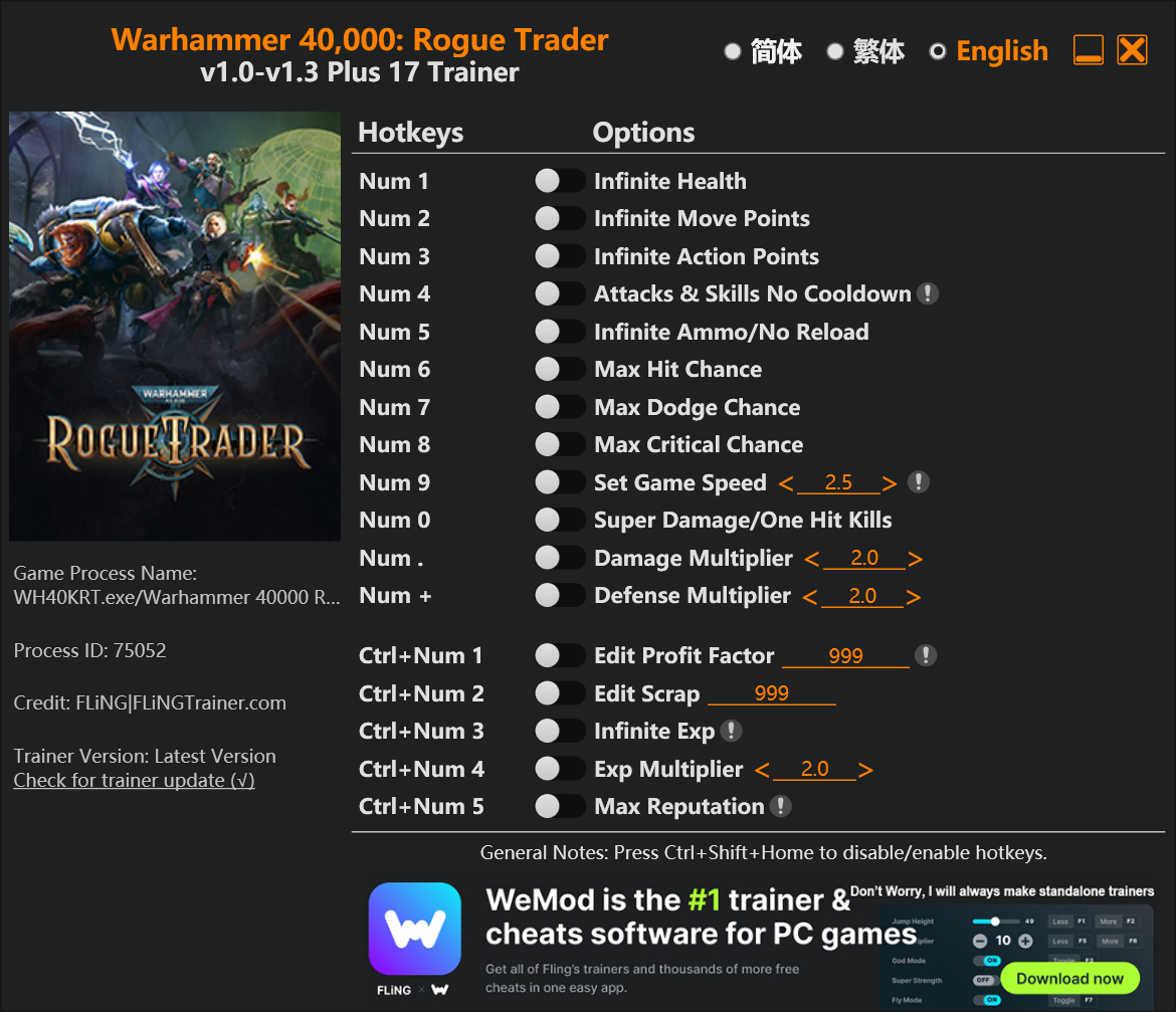 Warhammer 40000 Rogue Trader Trainer screenshot