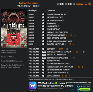 Cult of the Lamb Trainer screenshot