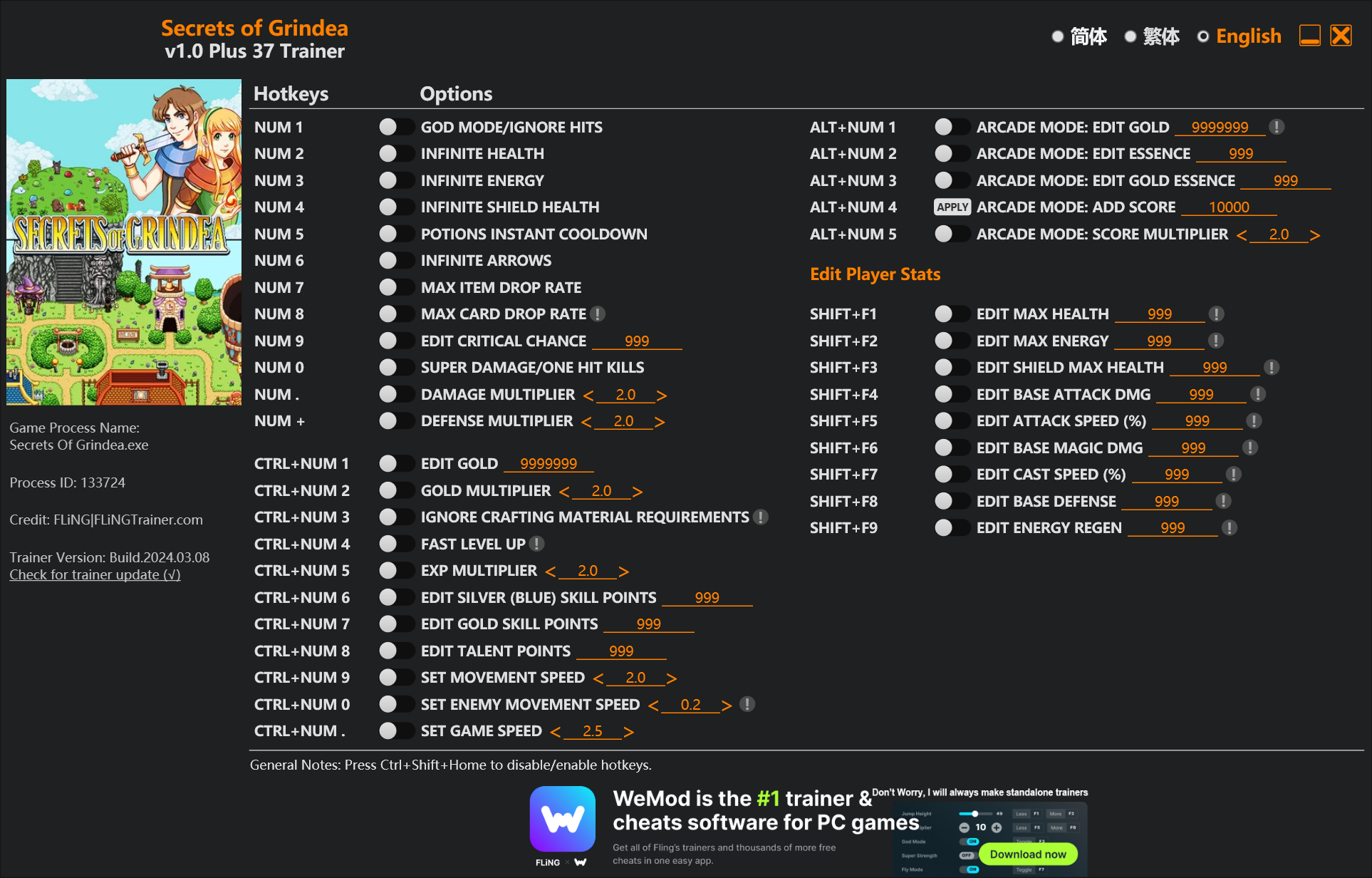 Secrets of Grindea Trainer screenshot